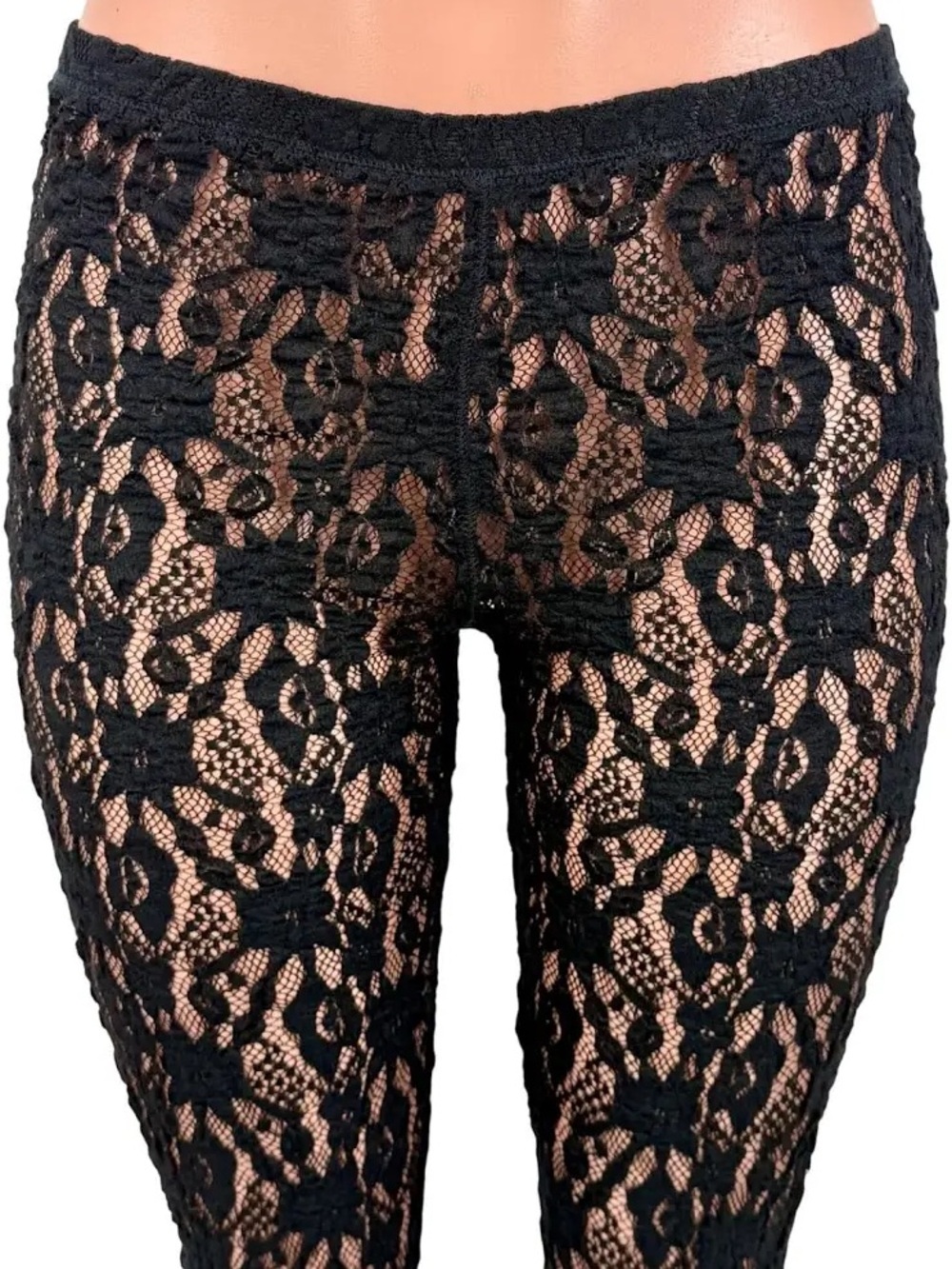 NWT Free People Black Floral Lace Leggings See-Through Club Rave Goth Metal Punk - Picture 4 of 9